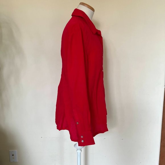 Fridaze Red Linen Button Front Pocketed Tunic Blouse L - Picture 3 of 13